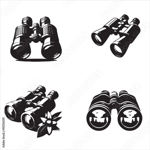  silhouette of clean vector  Binoculars  on white background

