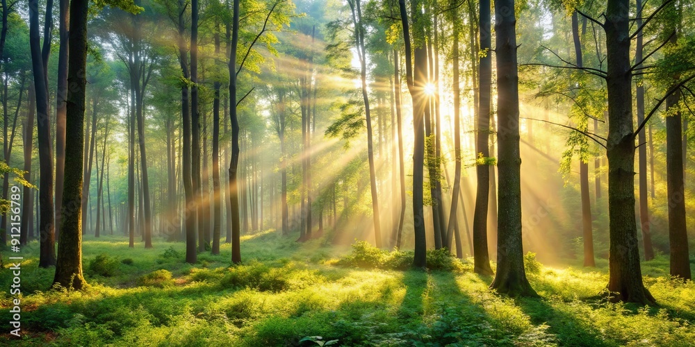 Serene forest bathed in soft morning light, nature, trees, green, peaceful, tranquil, dawn, sunlight, shadows, calm Serene forest bathed in soft morning light, nature, trees, green, peaceful, tranquil, dawn, sunlight, shadows, calm