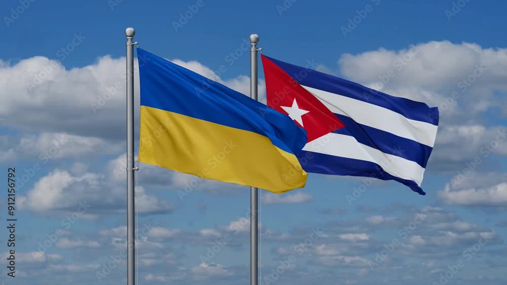 Cuba and Ukraine flags flying together, video concept of the relationship, two country cooperation concept Cuba and Ukraine flags flying together, video concept of the relationship, two country cooperation concept
