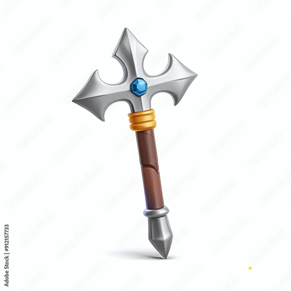 a sword with a blue top and a gold tip is shown with a gold ring a sword with a blue top and a gold tip is shown with a gold ring