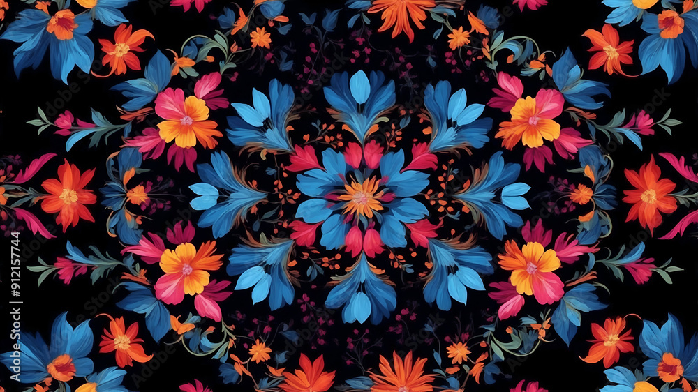 A vibrant floral kaleidoscope pattern that brings life and color to any creative project