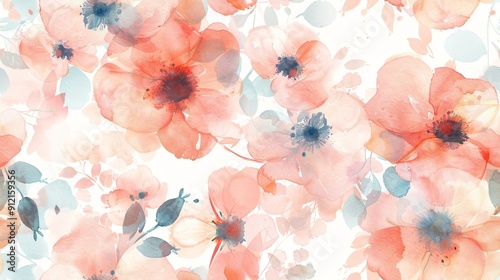 Charming floral watercolor repeat design in gentle pastel hues, ideal for cosmetics or various applications.