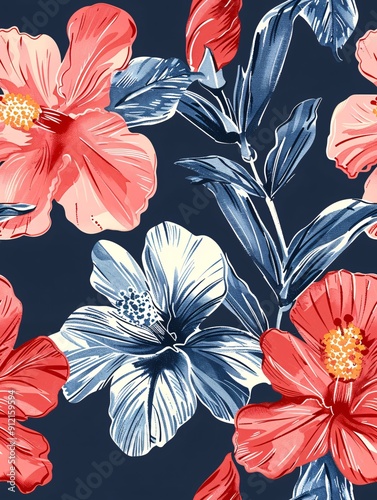Chic, unique hand-drawn floral pattern for fabric, wallpaper, banners, and home accessories.