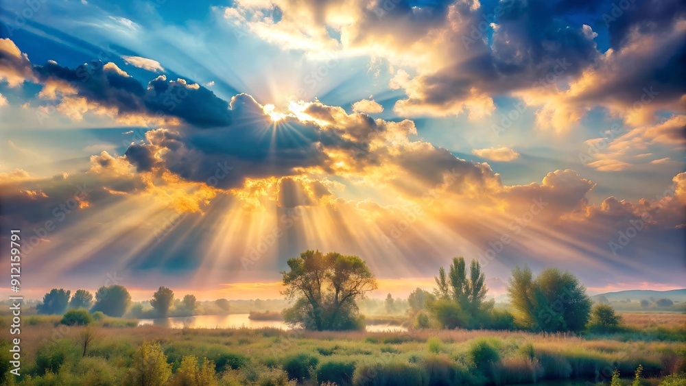 Obraz premium Sun-Kissed Serenity: A Pastel Paradise Generative AI