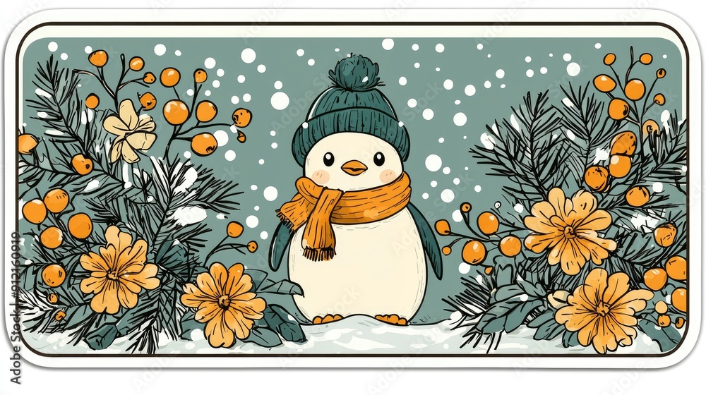 Naklejka premium Cute Penguin in Winter Wonderland