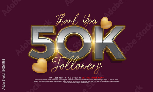 Vector gold text effect 50k social media followers and subscribers thank you post design