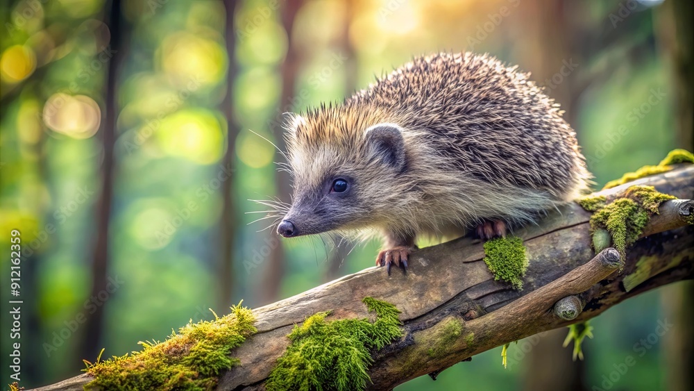 Hedgehog climbing on a tree branch in the forest , hedgehog, prickly, animal, wildlife, nature, spines, quills, climbing, tree Hedgehog climbing on a tree branch in the forest , hedgehog, prickly, animal, wildlife, nature, spines, quills, climbing, tree