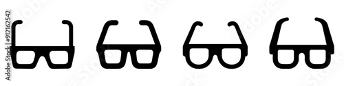 Glasses icons set. Black glasses icon in flat design. Glasses symbol isolated. Vector illustration
