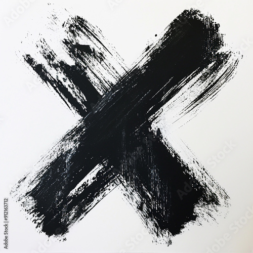 A black X mark. X sign painted with black ink strokes. Grungy x mark isolated on white.
