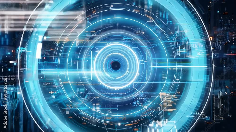 Circular interface on a futuristic technology background.