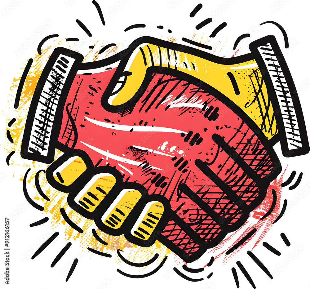 Naklejka premium Handshake Icon with Dollar Sign Representing Debt Settlement in Playful Doodle Design