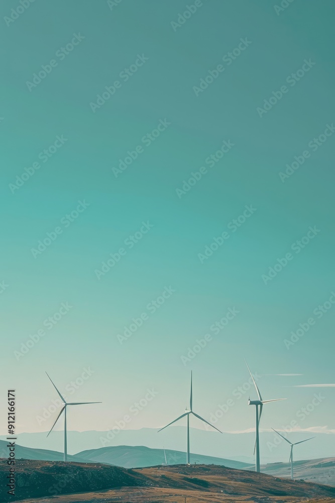 Wind turbines spinning against a clear blue sky Wind turbines spinning against a clear blue sky