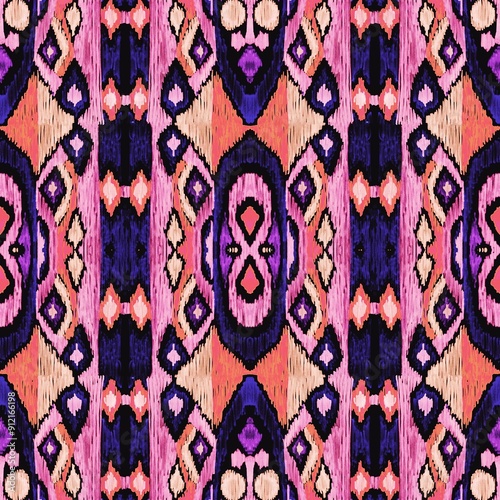 Ethnic abstract art ikat. Seamless ornamental print. Geometric ethnic pattern seamless color oriental. Design for background, curtain, carpet, wallpaper, clothing, packaging, batik.