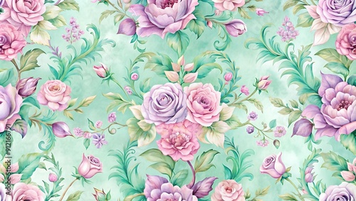 Whimsical Watercolor Rococo Roses: A Symphony of Pastel Hues  generative AI photo