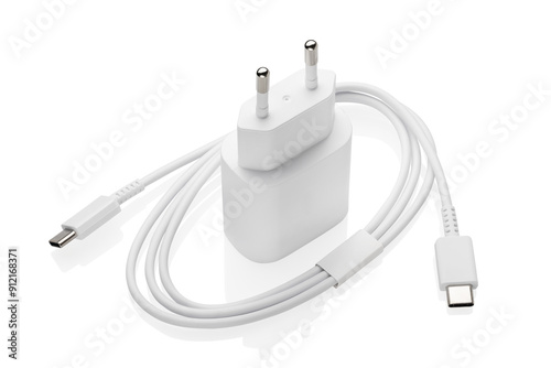 Charging unit with a wire for various gadgets isolated on a white background
