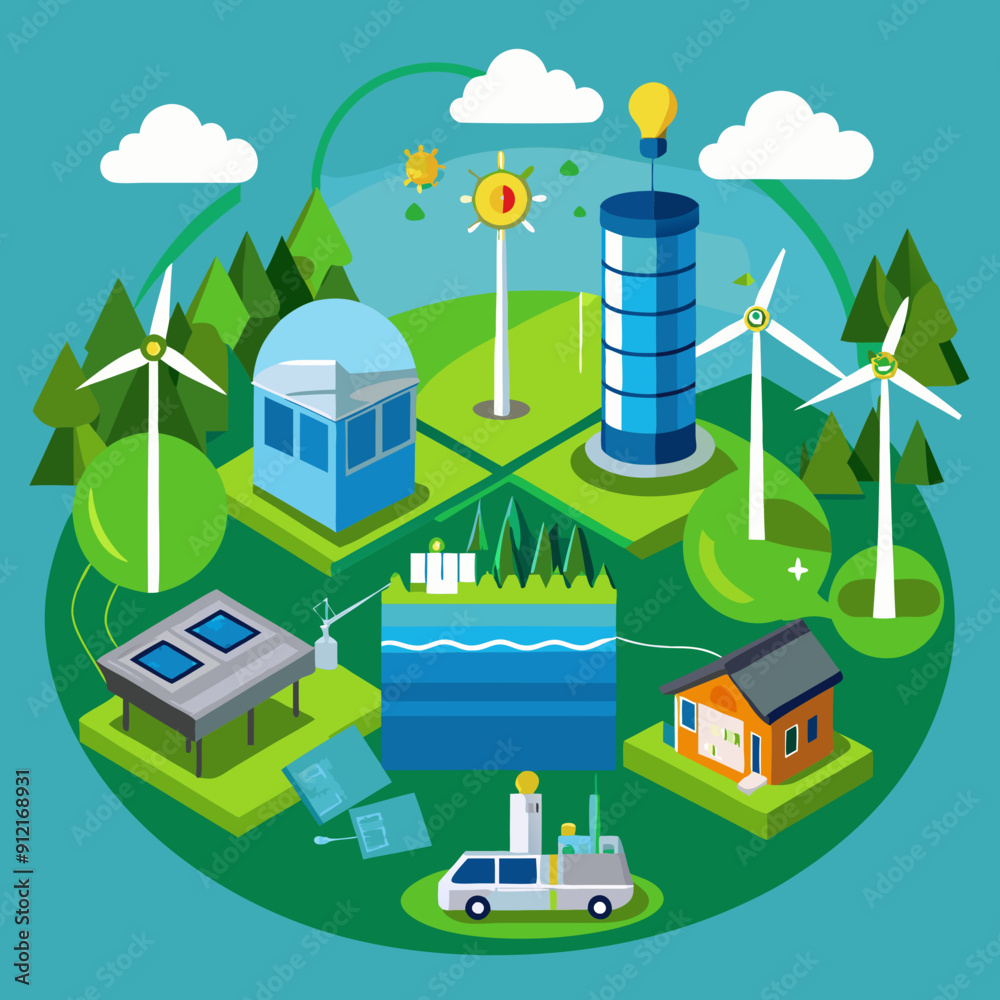 Getting green hydrogen from renewable energy sources Vector illustration Getting green hydrogen from renewable energy sources Vector illustration