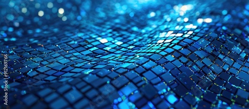 Abstract blue mosaic background representing technology Digital LED square pattern Bright pixel grid design 3D rendered image
