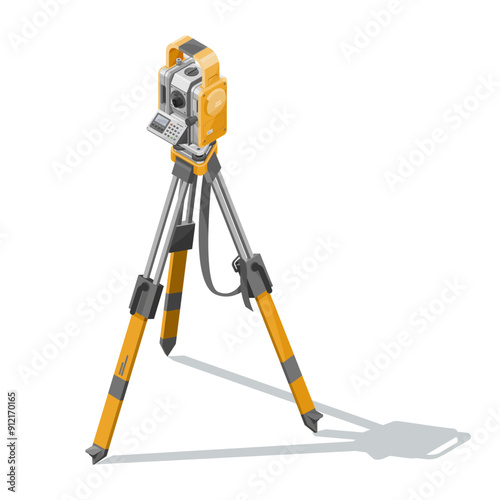 land surveyor equipment tool theodolite isometric isolated on white background