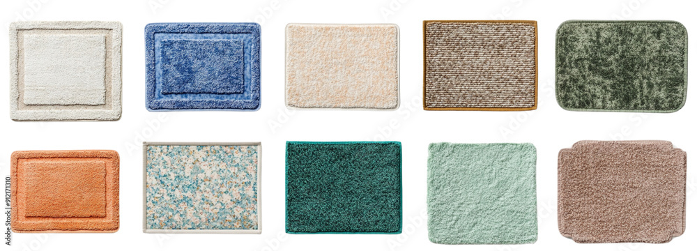 Fototapeta premium Collection of various classic bathroom rug mat isolated on transparent background