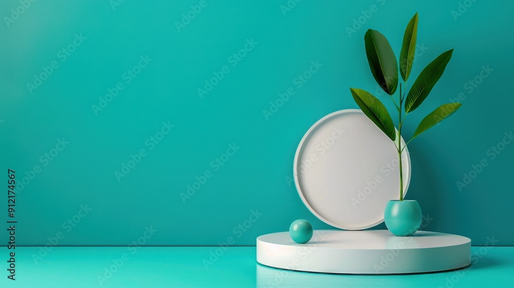 Minimalist Product Display with Green Leaves Minimalist Product Display with Green Leaves