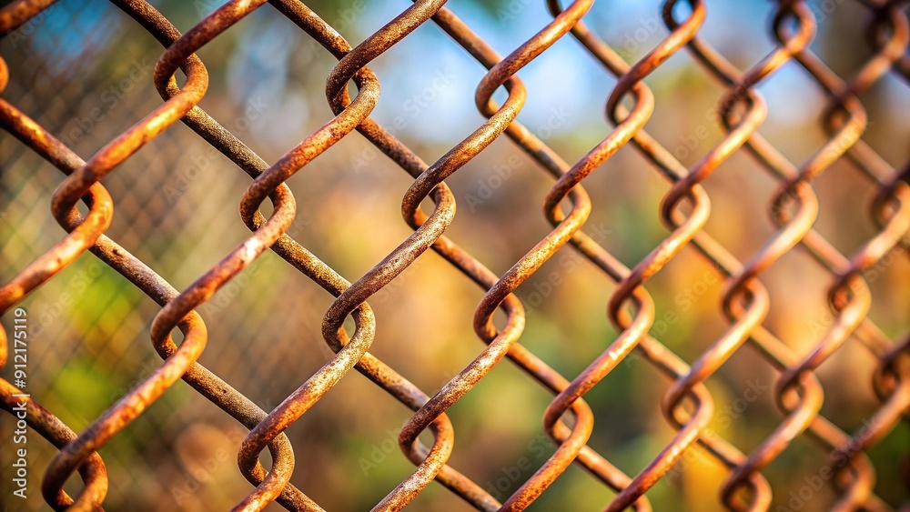 Fototapeta premium Rust and Resilience: A Close-Up on a Weathered Chain Link Fence Generative AI