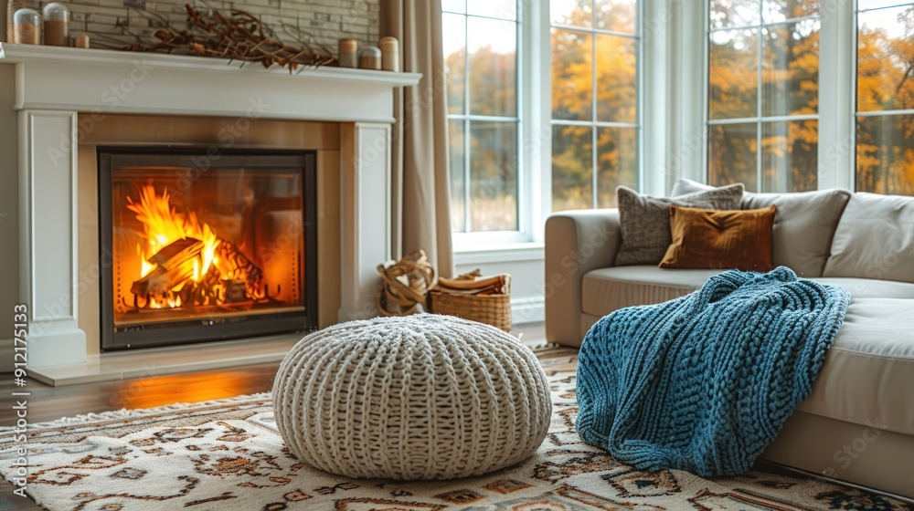 Fototapeta premium Cozy Fireplace in a Modern Living Room