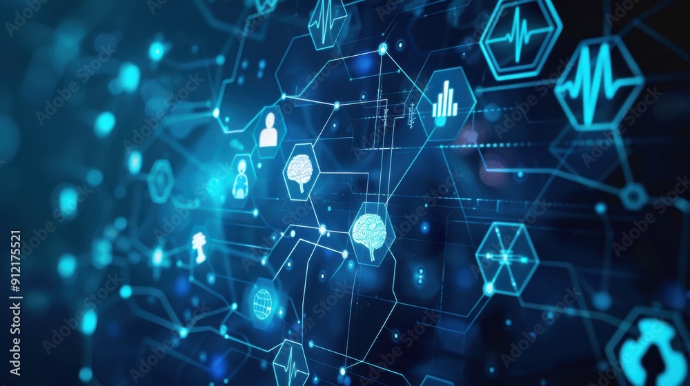 An abstract digital background with a blend of medical icons and neural networks, symbolizing the intersection of healthcare and artificial intelligence in modern medical research and treatment An abstract digital background with a blend of medical icons and neural networks, symbolizing the intersection of healthcare and artificial intelligence in modern medical research and treatment