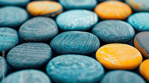 Abstract Texture of Smooth Stones in Blue and Orange