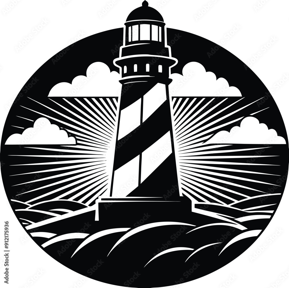 lighthouse silhouette illustration black and white