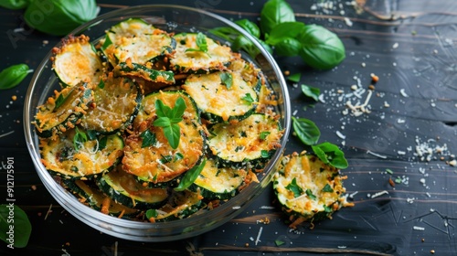 Crispy Zucchini Chips with Parmesan Cheese and Basil