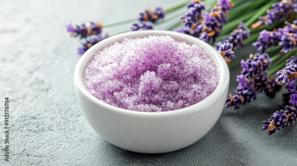 lavender salt in a bowl with lavender flowers lavender salt in a bowl with lavender flowers