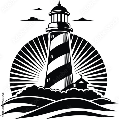 lighthouse silhouette illustration black and white