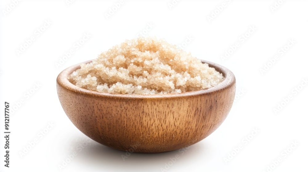 a wooden bowl filled with sugar