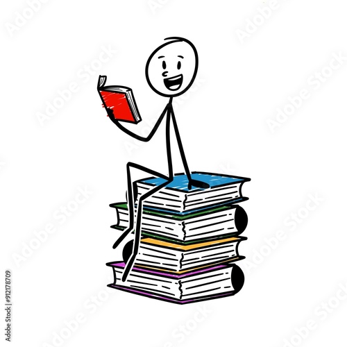 someone reading a book sitting on a pile of books