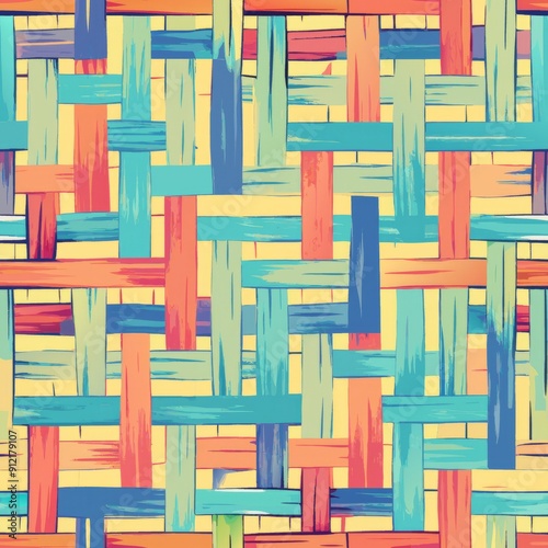 Seamless pattern of woven lines with a watercolor wash effect, blending colors