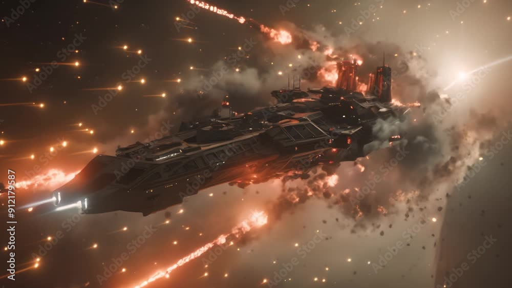 Spacecraft in a Fiery Space Battle Spacecraft in a Fiery Space Battle