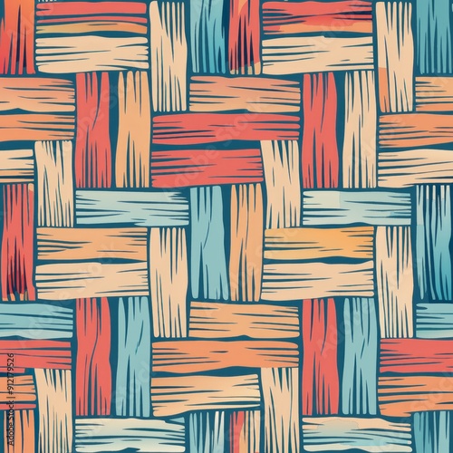 Seamless pattern of woven lines with a watercolor wash effect, blending colors