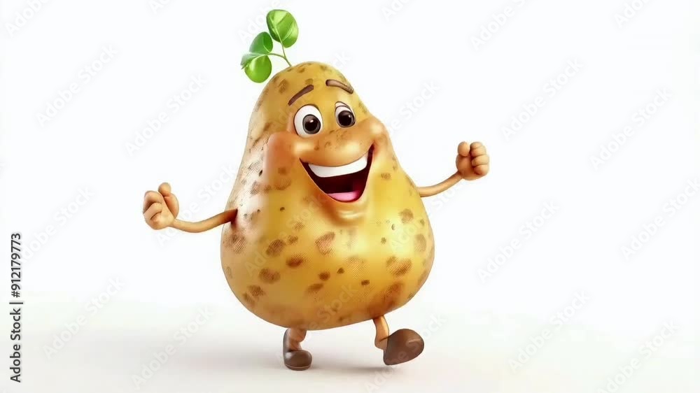 Cheerful 3d animated potato character white Background 