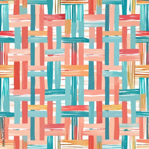 Seamless pattern of woven lines with a watercolor wash effect, blending colors