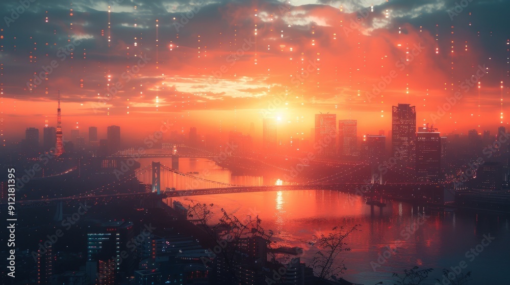 Cityscape at Sunset with Golden Hour Glow and Lights Cityscape at Sunset with Golden Hour Glow and Lights