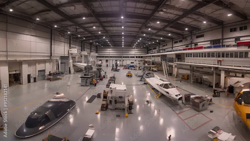 Aircraft Hangar Interior with Spaceships Aircraft Hangar Interior with Spaceships