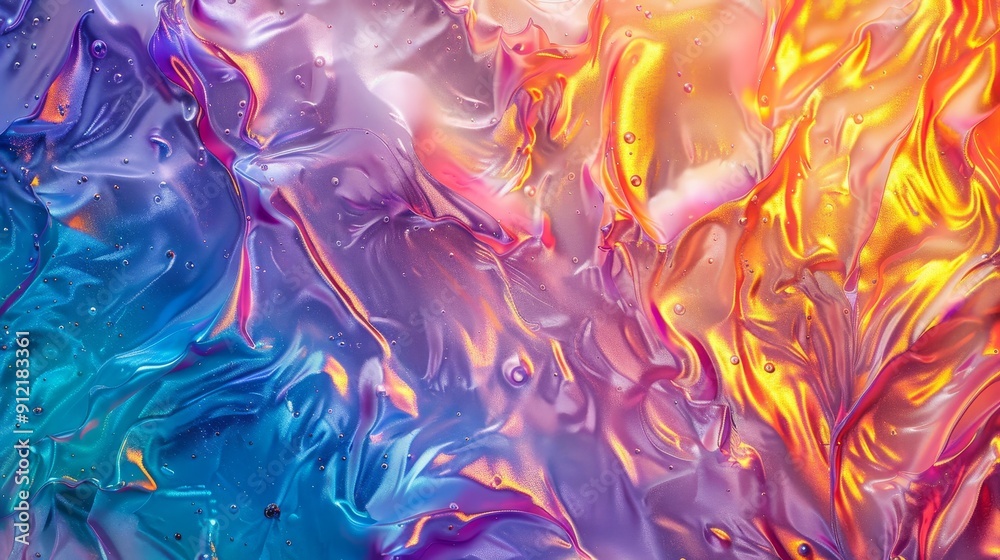 Abstract Fluid Art with Vibrant Colors - This abstract image showcases a blend of vibrant blue, purple, and orange hues, creating a dynamic and energetic composition. The fluid nature of the colors su
