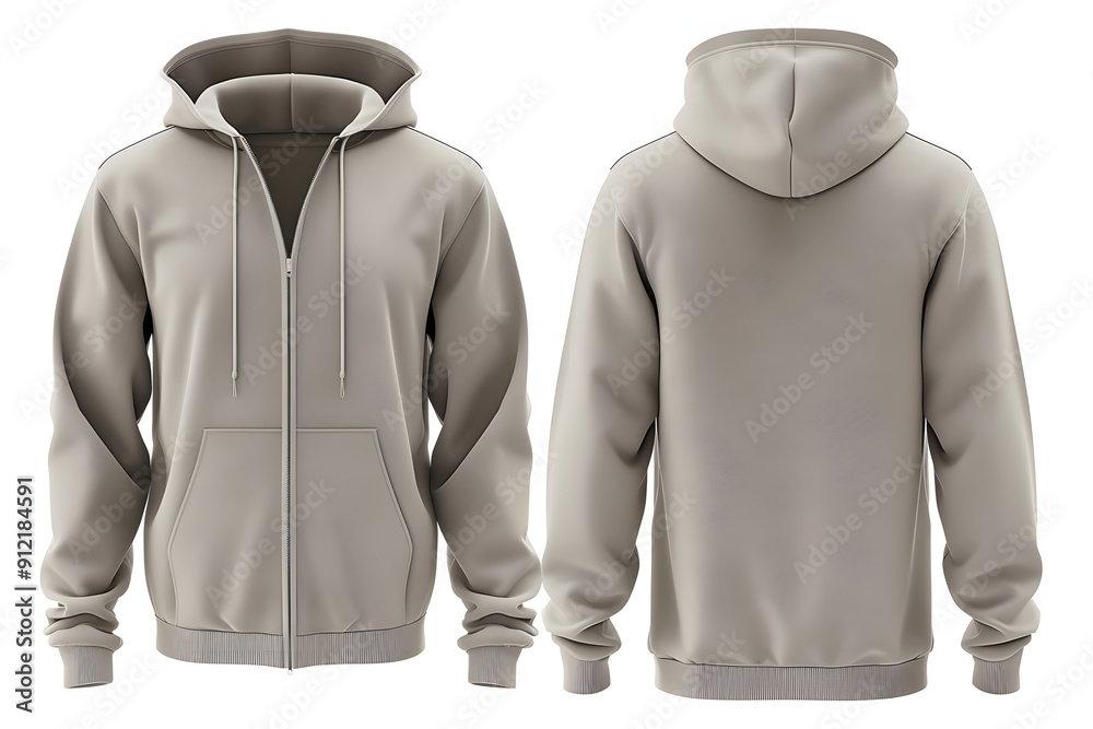 Light full-zip hoodie sweatshirt front and back view on white background. Cloth Mockup Light full-zip hoodie sweatshirt front and back view on white background. Cloth Mockup