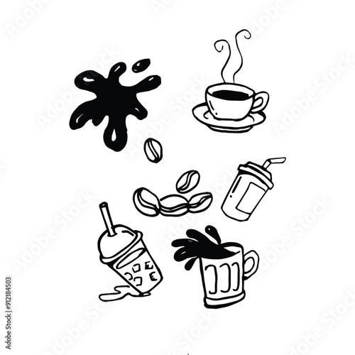 coffee elements doodle style background vector