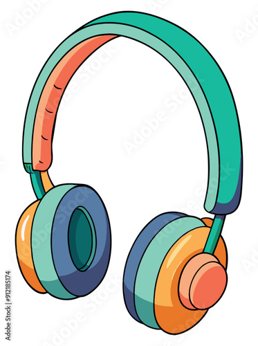 Colorful over-ear headphones with orange and teal accents. Vector illustration