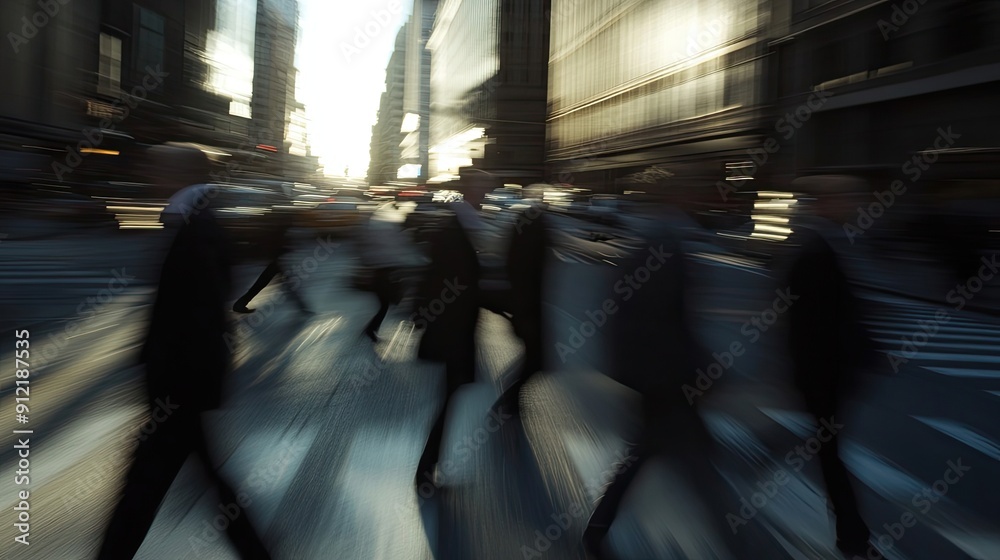 Fototapeta premium Blurred Motion of People Walking Through a City Street
