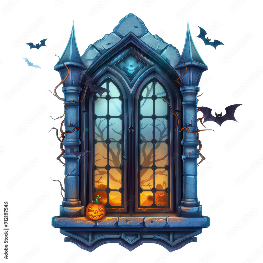 Haunted window, Halloween element, isolated on Transparent background cutout. Haunted window, Halloween element, isolated on Transparent background cutout.