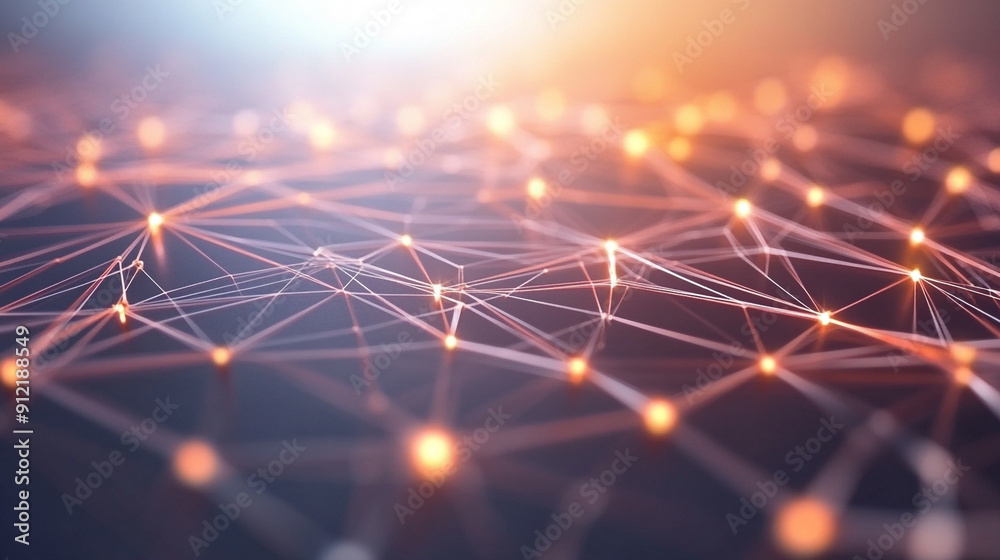 Luminous gold network connection with sparkling dots. Digital gold network connection glow background.