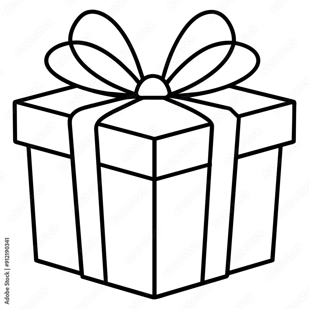 Black and white line art illustration of a wrapped gift box. Vector illustration Black and white line art illustration of a wrapped gift box. Vector illustration