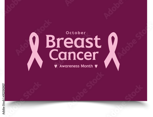 October breast cancer banner design for awareness month with pink ribbon symbol.